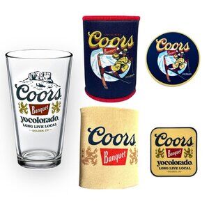 Coors Banquet   YoColorado Limited Edition Pint Glass Koozie Set  and Stickers